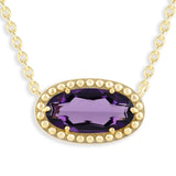 Oval Gemstone Necklace in 14K Gold Plated Sterling Silver, Oval Pendant Size 6 * 12mm, 15" Cable Chain with 2" Extender, Gift Box Included - Apr, White Zircon