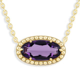 Oval Gemstone Necklace in 14K Gold Plated Sterling Silver, Oval Pendant Size 6 * 12mm, 15" Cable Chain with 2" Extender, Gift Box Included - Apr, White Zircon