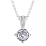 Gemstone Necklace in Sterling Silver, Round Pendant Size 6.5 * 6.5mm, 15" Cable Chain with 2" Extender, Gift Box Included - Apr, White Zircon