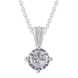 Gemstone Necklace in Sterling Silver, Round Pendant Size 6.5 * 6.5mm, 15" Cable Chain with 2" Extender, Gift Box Included - Apr, White Zircon