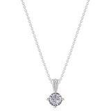 Gemstone Necklace in Sterling Silver, Round Pendant Size 6.5 * 6.5mm, 15" Cable Chain with 2" Extender, Gift Box Included - Apr, White Zircon