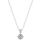 Gemstone Necklace in Sterling Silver, Round Pendant Size 6.5 * 6.5mm, 15" Cable Chain with 2" Extender, Gift Box Included - Apr, White Zircon
