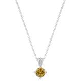 Gemstone Necklace in Sterling Silver, Round Pendant Size 6.5 * 6.5mm, 15" Cable Chain with 2" Extender, Gift Box Included - Apr, White Zircon