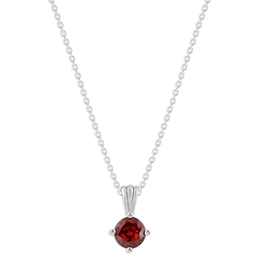 Gemstone Necklace in Sterling Silver, Round Pendant Size 6.5 * 6.5mm, 15" Cable Chain with 2" Extender, Gift Box Included - Apr, White Zircon