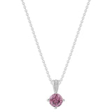 Gemstone Necklace in Sterling Silver, Round Pendant Size 6.5 * 6.5mm, 15" Cable Chain with 2" Extender, Gift Box Included - Apr, White Zircon