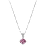 Gemstone Necklace in Sterling Silver, Round Pendant Size 6.5 * 6.5mm, 15" Cable Chain with 2" Extender, Gift Box Included - Apr, White Zircon