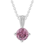 Gemstone Necklace in Sterling Silver, Round Pendant Size 6.5 * 6.5mm, 15" Cable Chain with 2" Extender, Gift Box Included - Apr, White Zircon