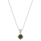 Gemstone Necklace in Sterling Silver, Round Pendant Size 6.5 * 6.5mm, 15" Cable Chain with 2" Extender, Gift Box Included - Apr, White Zircon