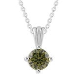 Gemstone Necklace in Sterling Silver, Round Pendant Size 6.5 * 6.5mm, 15" Cable Chain with 2" Extender, Gift Box Included - Apr, White Zircon