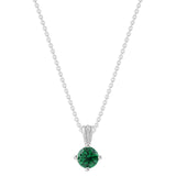 Gemstone Necklace in Sterling Silver, Round Pendant Size 6.5 * 6.5mm, 15" Cable Chain with 2" Extender, Gift Box Included - Apr, White Zircon