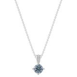 Gemstone Necklace in Sterling Silver, Round Pendant Size 6.5 * 6.5mm, 15" Cable Chain with 2" Extender, Gift Box Included - Apr, White Zircon