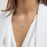 Gemstone Necklace in Sterling Silver, Round Pendant Size 6.5 * 6.5mm, 15" Cable Chain with 2" Extender, Gift Box Included - Apr, White Zircon