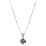 Gemstone Necklace in Sterling Silver, Round Pendant Size 6.5 * 6.5mm, 15" Cable Chain with 2" Extender, Gift Box Included - Apr, White Zircon