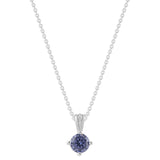 Gemstone Necklace in Sterling Silver, Round Pendant Size 6.5 * 6.5mm, 15" Cable Chain with 2" Extender, Gift Box Included - Apr, White Zircon