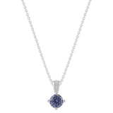 Gemstone Necklace in Sterling Silver, Round Pendant Size 6.5 * 6.5mm, 15" Cable Chain with 2" Extender, Gift Box Included - Apr, White Zircon