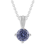 Gemstone Necklace in Sterling Silver, Round Pendant Size 6.5 * 6.5mm, 15" Cable Chain with 2" Extender, Gift Box Included - Apr, White Zircon
