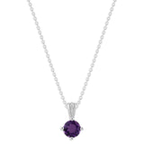 Gemstone Necklace in Sterling Silver, Round Pendant Size 6.5 * 6.5mm, 15" Cable Chain with 2" Extender, Gift Box Included - Apr, White Zircon