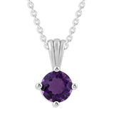 Gemstone Necklace in Sterling Silver, Round Pendant Size 6.5 * 6.5mm, 15" Cable Chain with 2" Extender, Gift Box Included - Apr, White Zircon