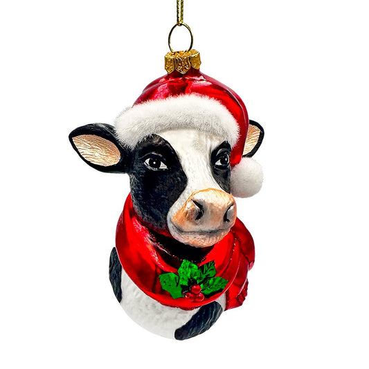 Santas Cow Glass Ornament