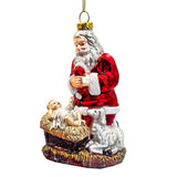 Santa And Baby Jesus Glass Ornament