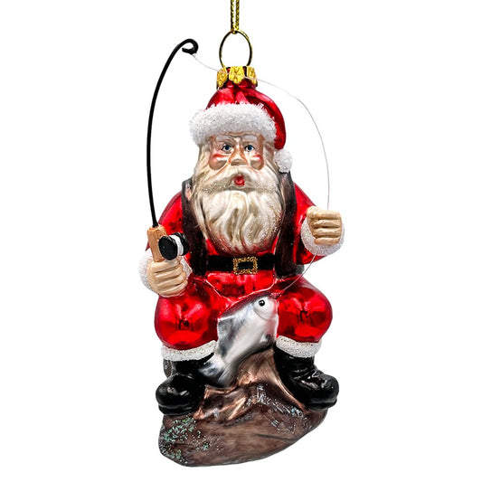Glass Fishing Santa Claus Ornament