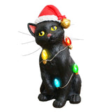 Festive Black Cat With LED Lights Figurine