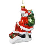 Santa and His List Glass Christmas Ornament
