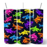 Neon Cartoon Shark Print 20oz Tumbler
