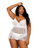 Dreamgirl Plus Size Satin, Stretch Lace, and Diamond Mesh Babydoll and Panty Set