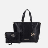 Beryl Embossed Tote Bag And Wristlet Set
