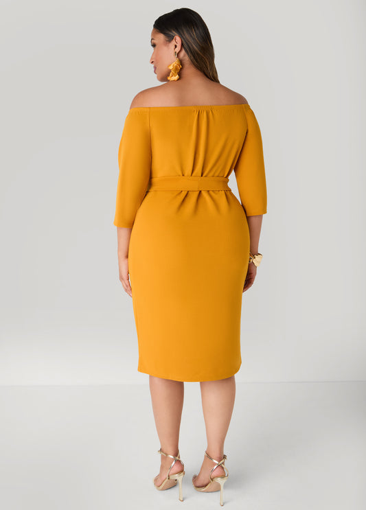 Belted Off The Shoulder Dress