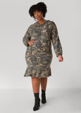 Flounced Camo Print Hoodie Dress