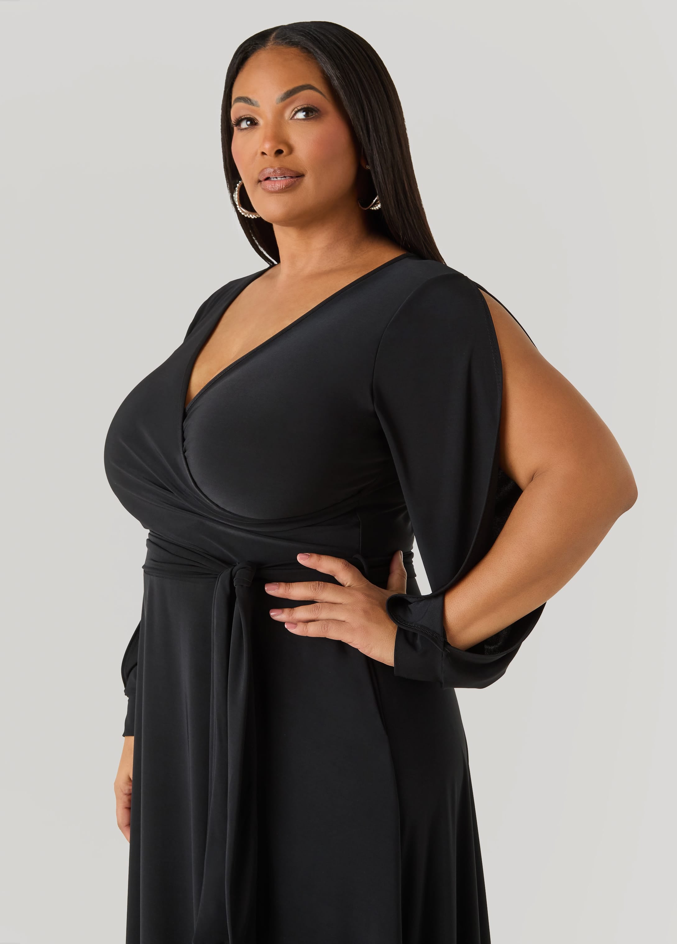 Split Sleeved A Line Maxi Dress – Ashley Stewart