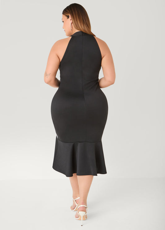 Two Tone High Neck Midaxi Dress