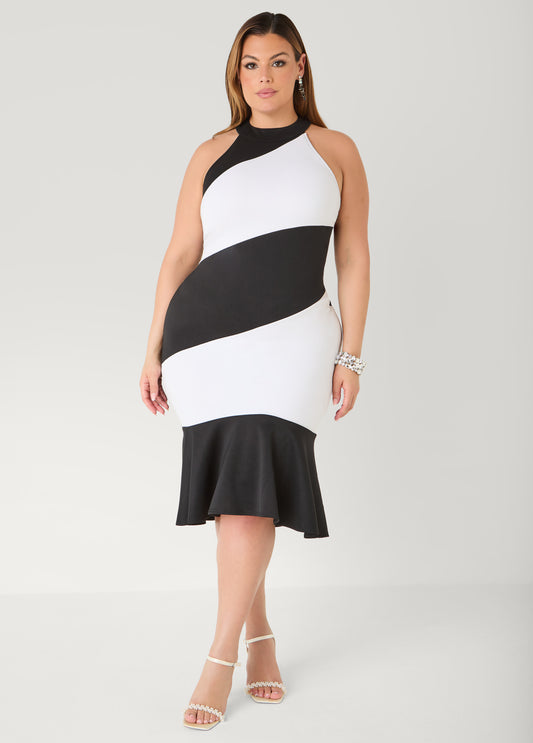 Two Tone High Neck Midaxi Dress