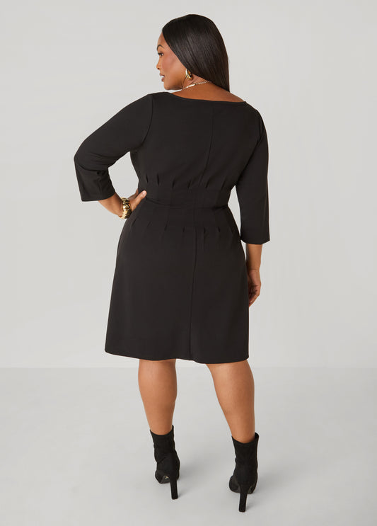 A Line Pleated Crepe Dress