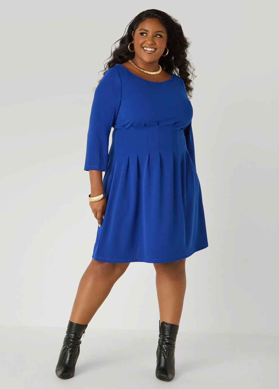 A Line Pleated Crepe Dress