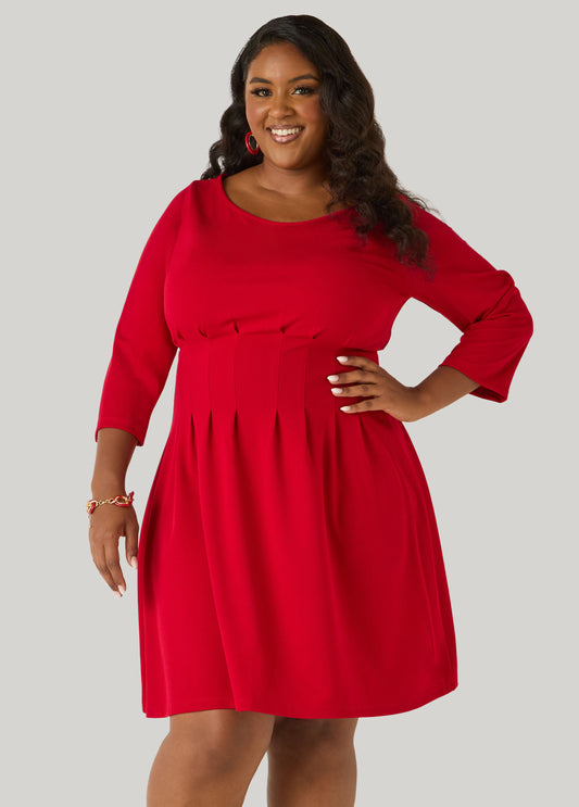 Pleated Crepe A Line Dress