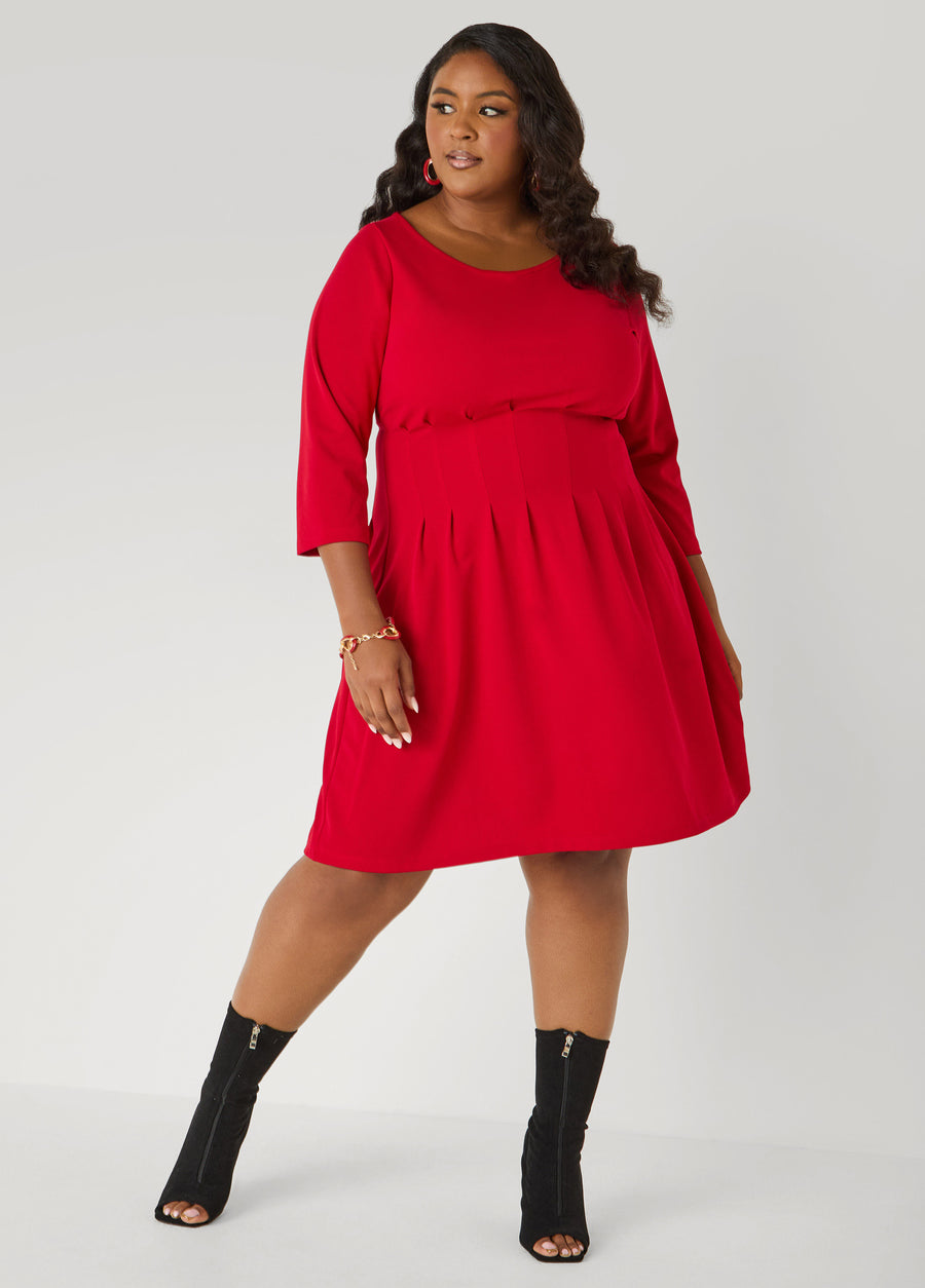Pleated Crepe A Line Dress