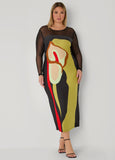 Mesh Paneled Floral Midaxi Dress