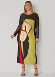 Mesh Paneled Floral Midaxi Dress