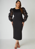 Puff Organza Sleeved Bodycon Dress