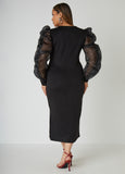 Puff Organza Sleeved Bodycon Dress