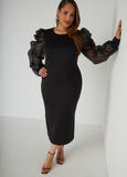 Plus Size Puff Organza Sleeved Bodycon Dress