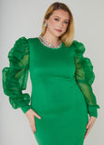 Puff Organza Sleeved Bodycon Dress