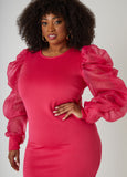 Puff Organza Sleeved Bodycon Dress