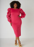 Puff Organza Sleeved Bodycon Dress