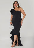 Ruffled One Shoulder Gown