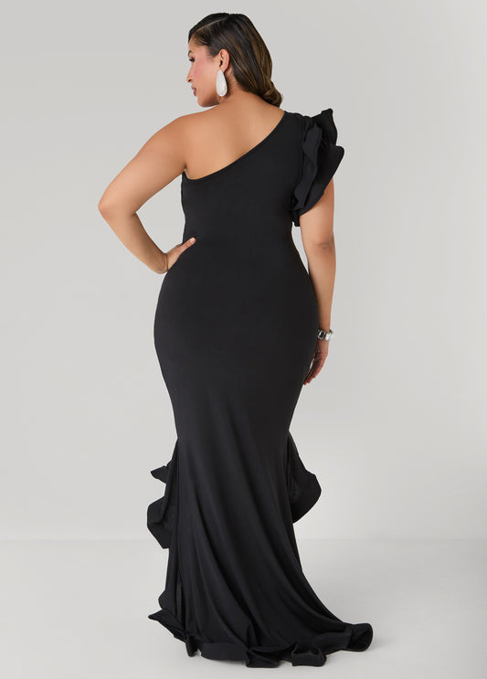 Ruffled One Shoulder Gown