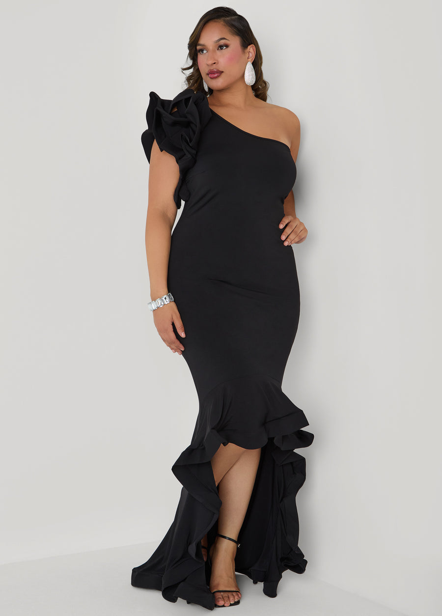 Ruffled One Shoulder Gown
